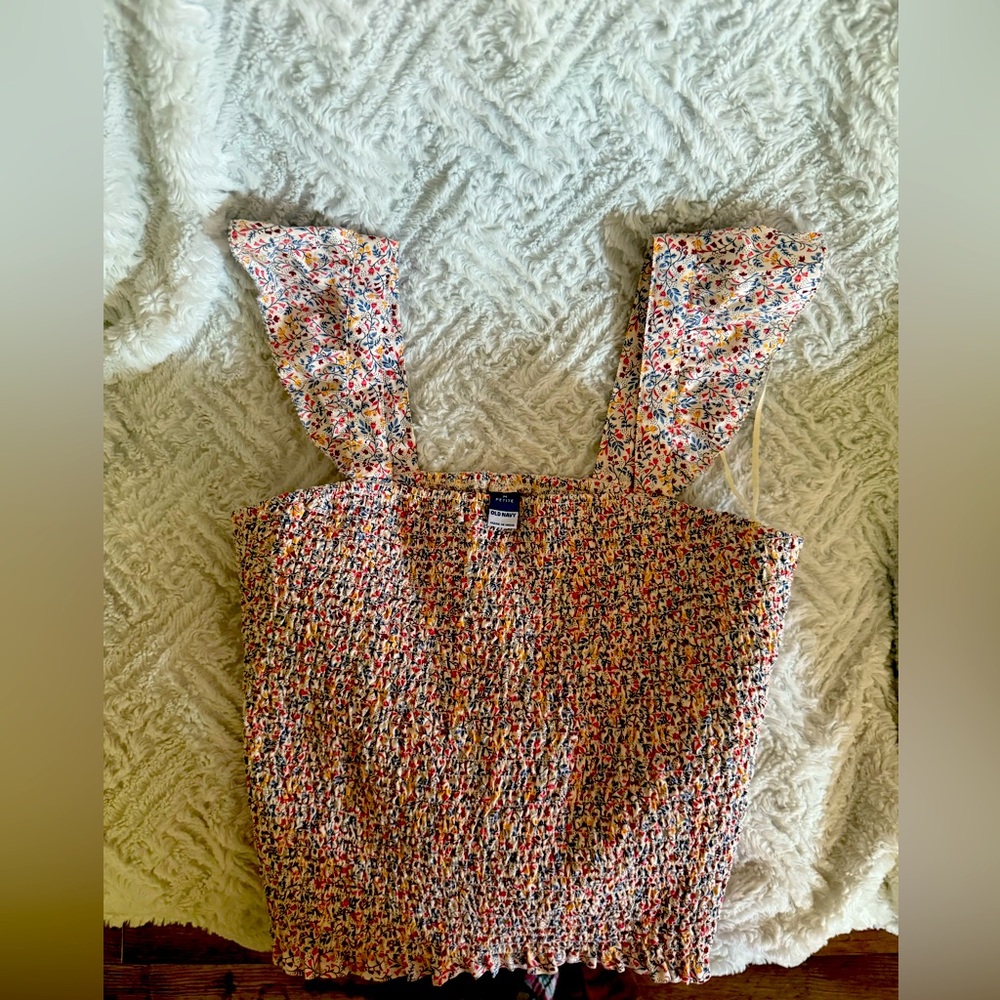 Old Navy Cream Smocked Tank Top